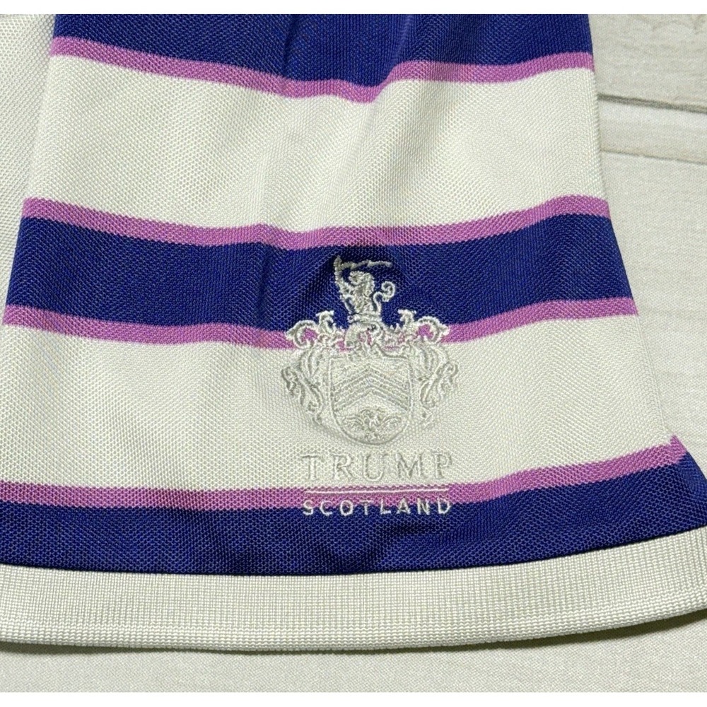 RLX Trump Scotland Golf Club Polo Shirt XL White Blue Purple Stripe Ralph Lauren